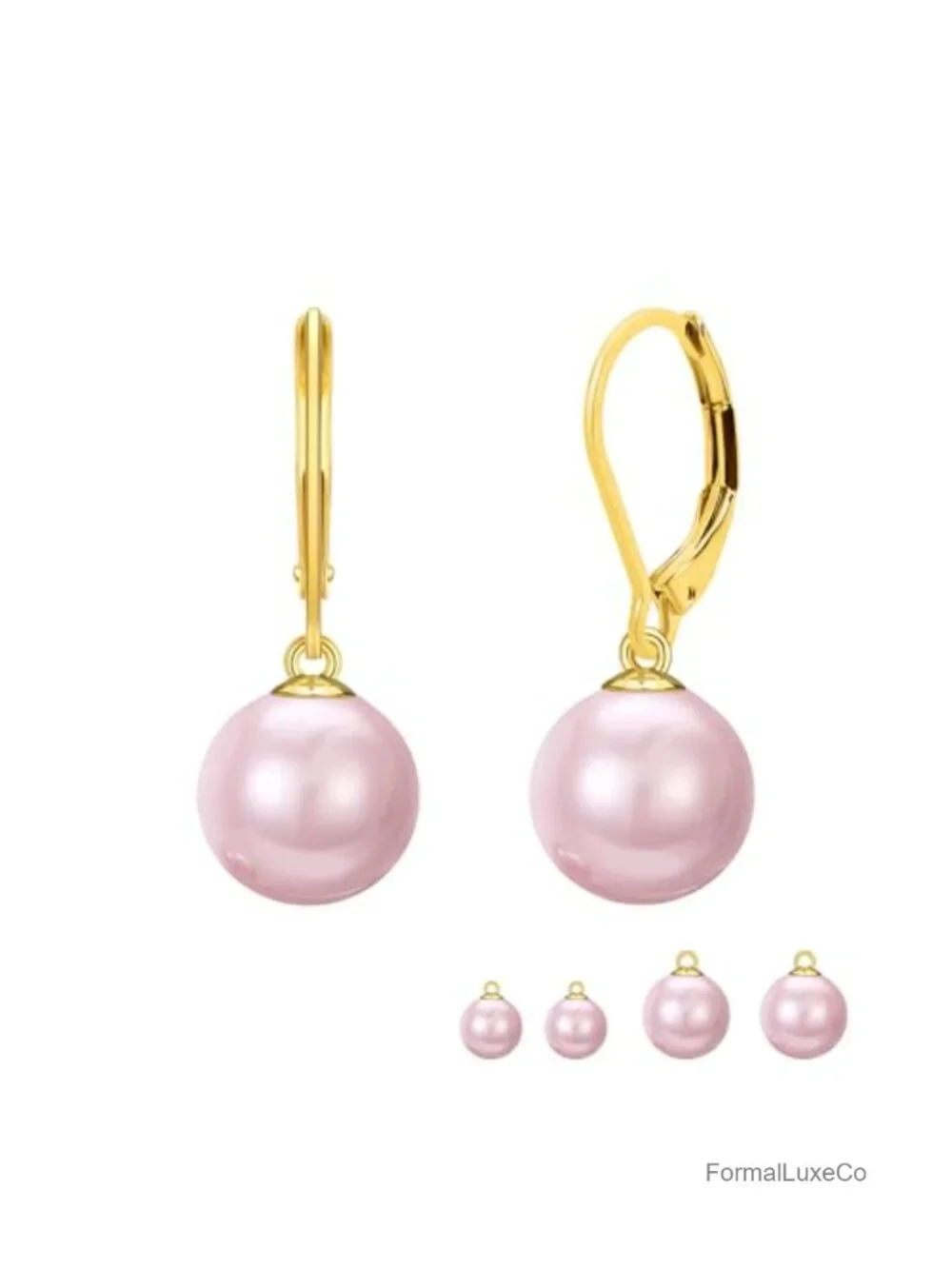 14K Solid Gold Freshwater Pearl Dangle Leverback Earrings 8mm 10mm